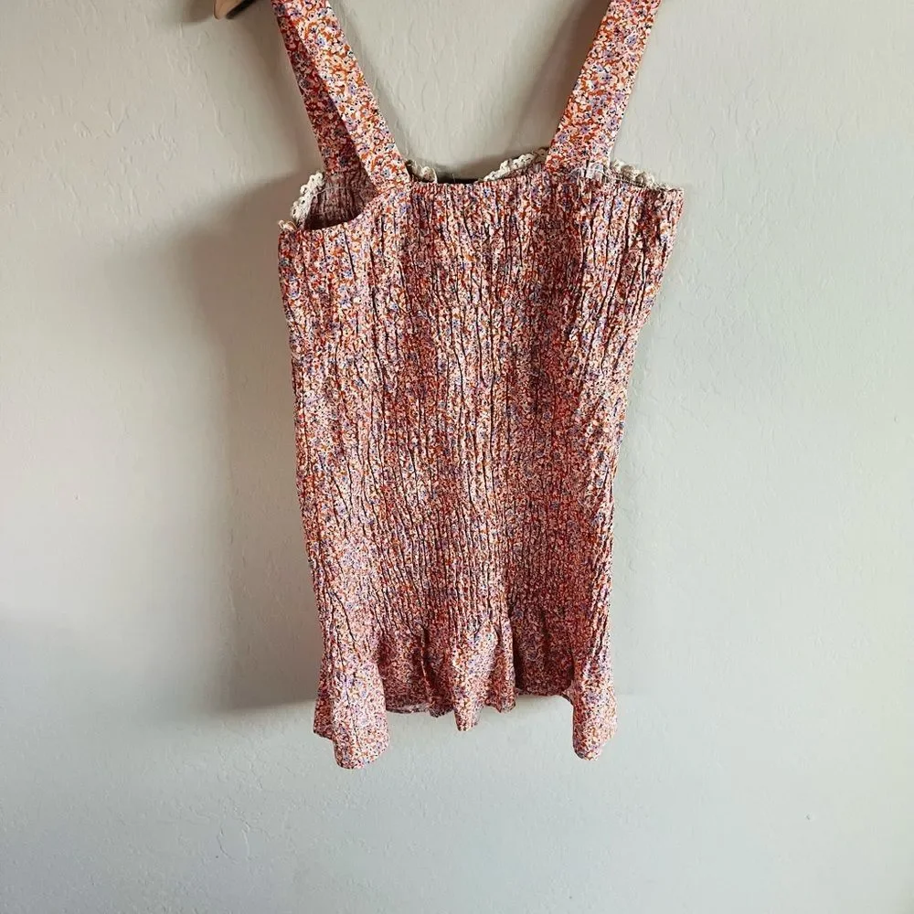 Zara Women’s Orange Floral Ruffle Smocked Mini Bodycon Boho Dress NWOT Size L - Picture 8 of 8